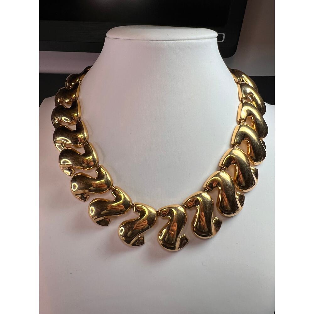Vintage MCM Napier Gold-Tone Sculptural S-Link Statement Necklace, Signed - Picture 2 of 13
